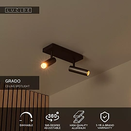 GRADO ceiling spotlight 2xGU10 (MR11) grey iron (Lucide)