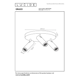 GRADO ceiling spotlight 3xGU10 (MR11) grey iron (Lucide)