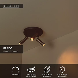 GRADO ceiling spotlight 3xGU10 (MR11) grey iron (Lucide)