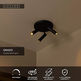 GRADO ceiling spotlight 3xGU10 (MR11) black (Lucide)