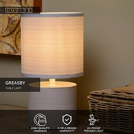 GREASBY galda lampa Ø14 cm 1 x 40 W E14 pelēka (Lucide)