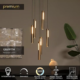 GRIFFITH piekaramā lampa Ø38 cm LED 6 x 6W CCT bronzas krāsā (Lucide)