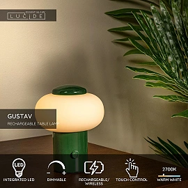 GUSTAV Rechargeable table lamp Ø8 cm LED dim 1x0.8W 2700K Green (Lucide)