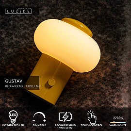 GUSTAV Rechargeable table lamp Ø8 cm LED dim 1x0.8W 2700K Yellow (Lucide)