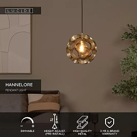 HANNELORE pendant light Ø 30 cm 1xE27 matt gold / brass (Lucide)