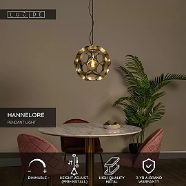 HANNELORE pendant light Ø 40 cm 1xE27 matt gold / brass (Lucide)