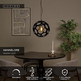 HANNELORE pendant light Ø 40 cm 1xE27 black (Lucide)