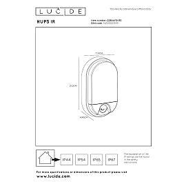 HUPS IR outdoor wall light with microwave motion and day/night sensors, integrated LED, 10 W, 950 lm, 3000 K, black (Lucide)