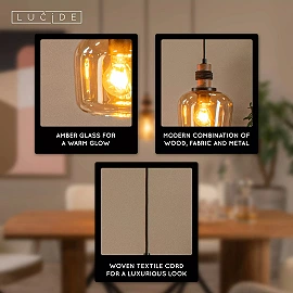 ILONA Pendant light 3xE27 40W Amber (Lucide)