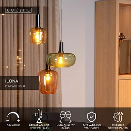 ILONA Pendant light 3xE27 40W Black (Lucide)