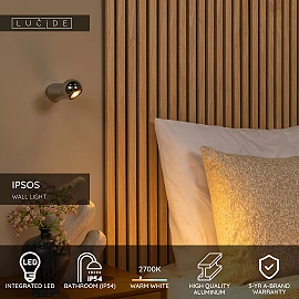 IPSOS bathroom wall light LED 6W 2700K IP54 chrome (Lucide)