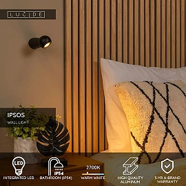 IPSOS bathroom wall light LED 6W 2700K IP54 black (Lucide)