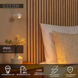 IPSOS bathroom wall light LED 6W 2700K IP54 white (Lucide)