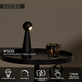 IPSOS rechargeable table lamp LED 3W 2700K black (Lucide)