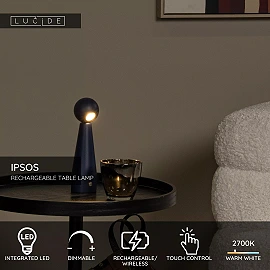IPSOS rechargeable table lamp LED 3W 2700K blue (Lucide)
