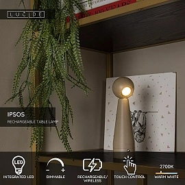 IPSOS rechargeable table lamp LED 3W 2700K taupe (Lucide)