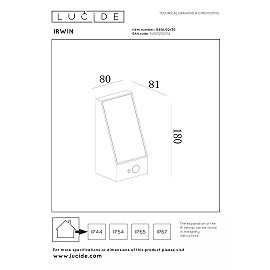 IRWIN solar outdoor wall light with PIR motion and day/night sensors, solar LED, 2 W, 100 lm, 3000 K, black (Lucide)