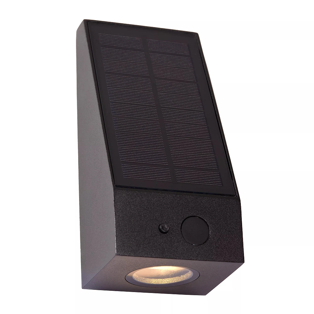 IRWIN solar outdoor wall light with PIR motion and day/night sensors, solar LED, 2 W, 100 lm, 3000 K, black (Lucide)