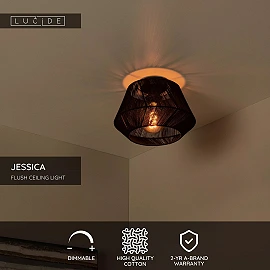 JESSICA plafons 1x60 W E27 Ø30 cm melna (Lucide)