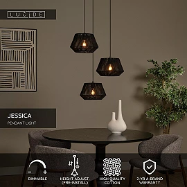 JESSICA piekaramā lampa 3x60 W E27 Ø35.5 cm melna (Lucide)