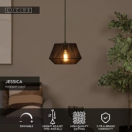 JESSICA piekaramā lampa 1x60 W E27 Ø30 cm melna (Lucide)
