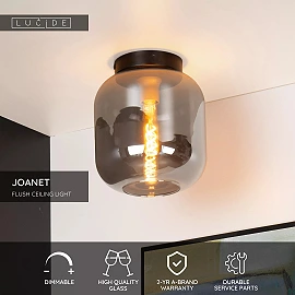 JOANET flush ceiling light 1xE27 smoke grey (Lucide)