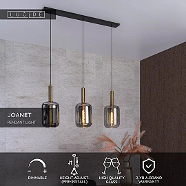 JOANET pendant light 3xE27 smoke grey (Lucide)