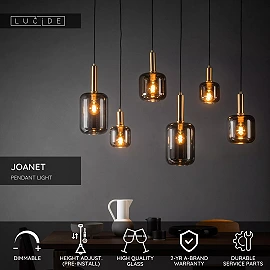 JOANET pendant light 6xE27 smoke grey (Lucide)