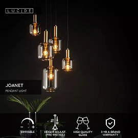 JOANET pendant light 5xE27 smoke grey (Lucide)