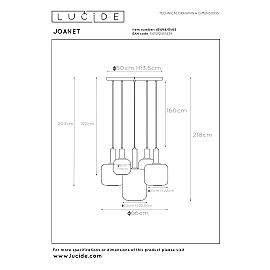 JOANET pendant light 5xE27 smoke grey (Lucide)