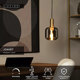 JOANET pendant light 1xE27 smoke grey (Lucide)