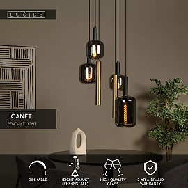 JOANET pendant light 4xE27 brass (Lucide)