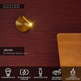 JOLIJN rechargeable magnetic bedside / wall light Ø10.2 cm LED 2 W matt gold (Lucide)