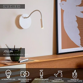 JOLIJN rechargeable magnetic bedside / wall light Ø11 cm LED 2 W white (Lucide)