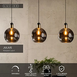 JULIUS pendant light 3xE27 Smoke Grey (Lucide)