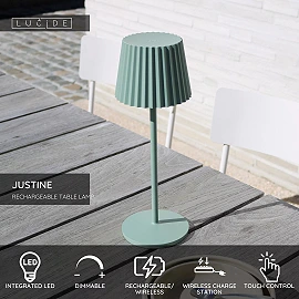 JUSTINE rechargeable outdoor table lamp LED 1x2W green (Lucide)