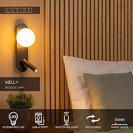 KELLY LED bedside/wall light 3.5 W 3000K black (Lucide)