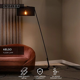 KELSO floor lamp 1xE27 black with linen shade (Lucide)