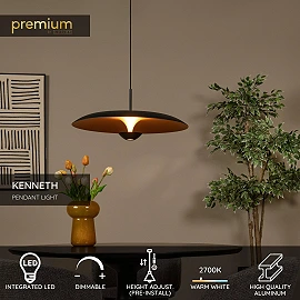 KENNETH pendant light Ø 60 cm LED 16W 2700K Black (Lucide)