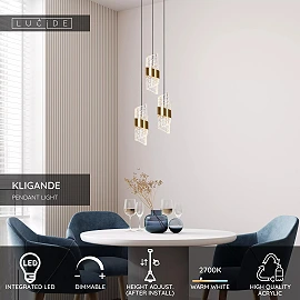 KLIGANDE piekaramā lampa LED 3x8 W 2700 K Ø25 cm matēts zelts / misiņš (Lucide)