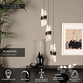 KLIGANDE piekaramā lampa LED 3x8 W 2700 K Ø25 cm melna (Lucide)