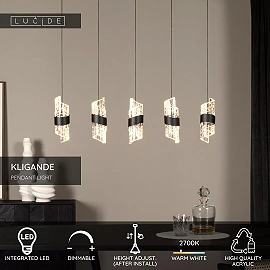 KLIGANDE piekaramā lampa LED 5x7,8 W 2700 K 84 cm melna (Lucide)