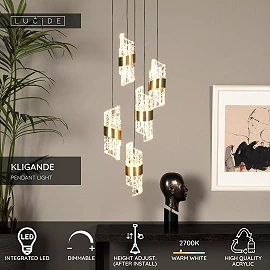 KLIGANDE piekaramā lampa LED 5x8 W 2700 K Ø30 cm matēts zelts / misiņš (Lucide)