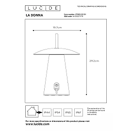 LA DONNA rechargeable outdoor table lamp Ø19.7 cm LED 2W 2700K white (Lucide)