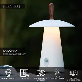 LA DONNA rechargeable outdoor table lamp Ø19.7 cm LED 2W 2700K white (Lucide)