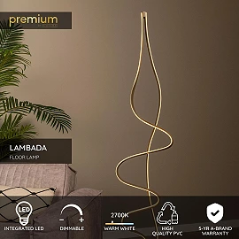 LAMBADA stāvlampa LED 38 W 2700K matēta zelta/misiņa krāsā (Lucide)