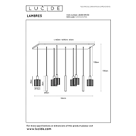 LAMBRES pendant light 6xE27 40 W black (Lucide)