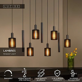 LAMBRES pendant light 6xE27 40 W black (Lucide)