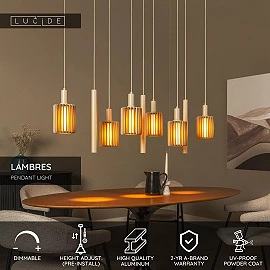 LAMBRES pendant light 6xE27 40 W taupe (Lucide)
