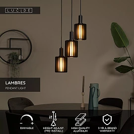 LAMBRES pendant light 3xE27 black (Lucide)